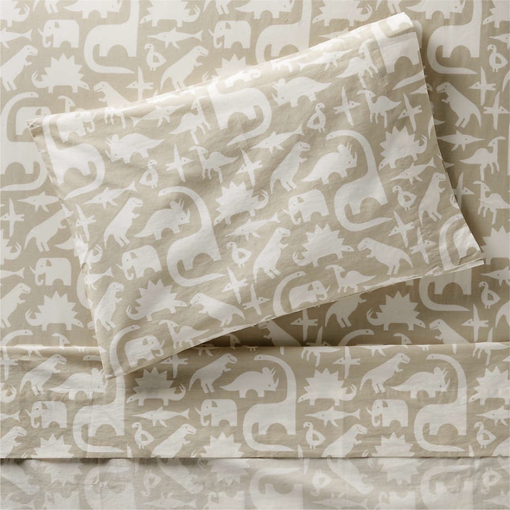 Crate and Barrel Kids Stay Cool Dino Tower 100% Organic Cotton Toddler Sheet